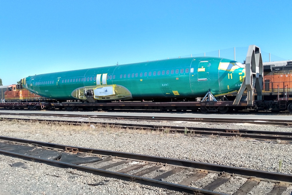 Boeing frame with now famous plug door (half way back on the fuselage)